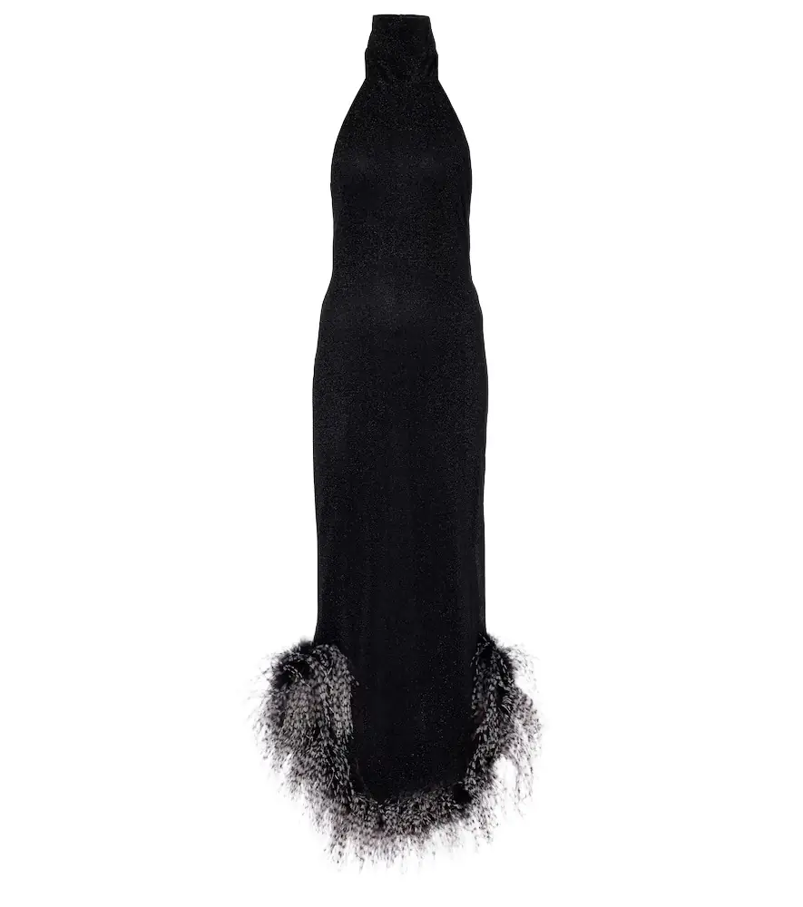 Oseree Oséree Lumière Plumage halterneck maxi dress