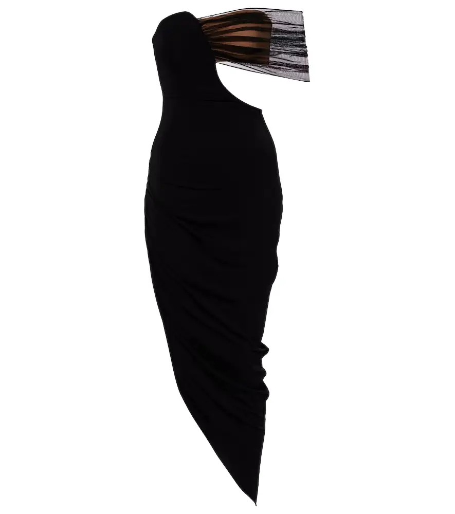Nensi Dojaka Asymmetric tulle-trimmed cocktail dress