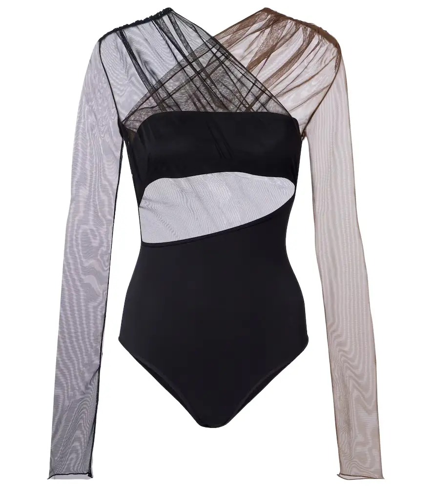 Nensi Dojaka Cutout ruched sheer bodysuit