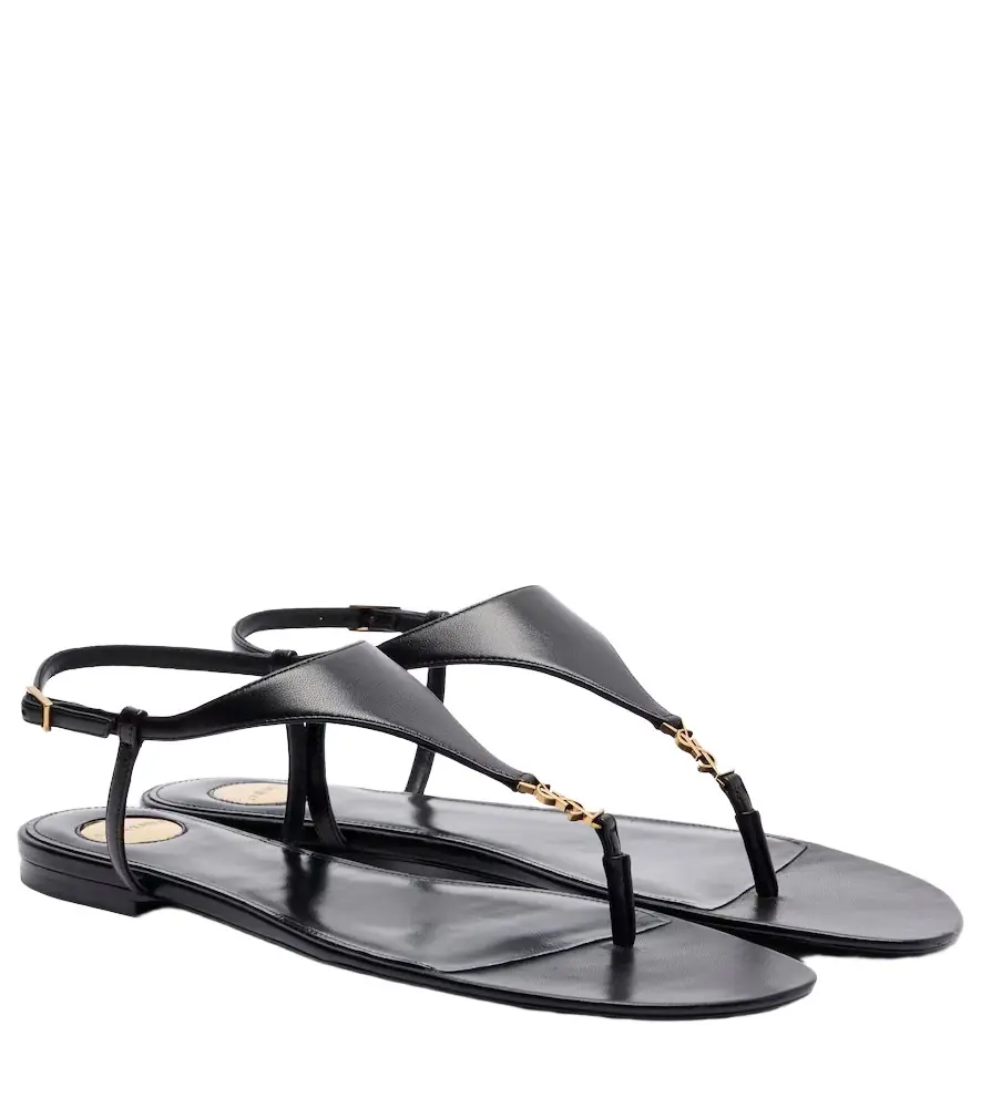 Saint Laurent Cassandre leather thong sandals - Women's Shoes