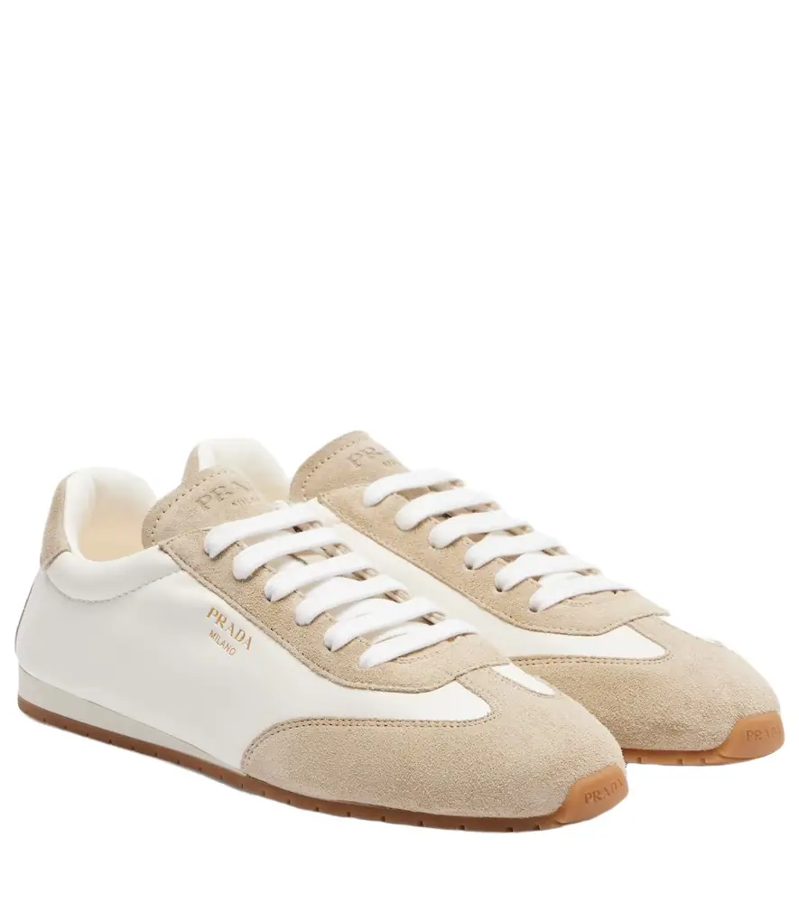 Prada Suede-trimmed leather sneakers