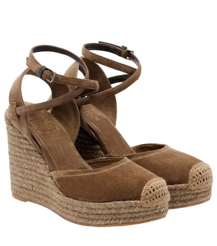 Brunello Cucinelli Monili 80 suede espadrille wedges