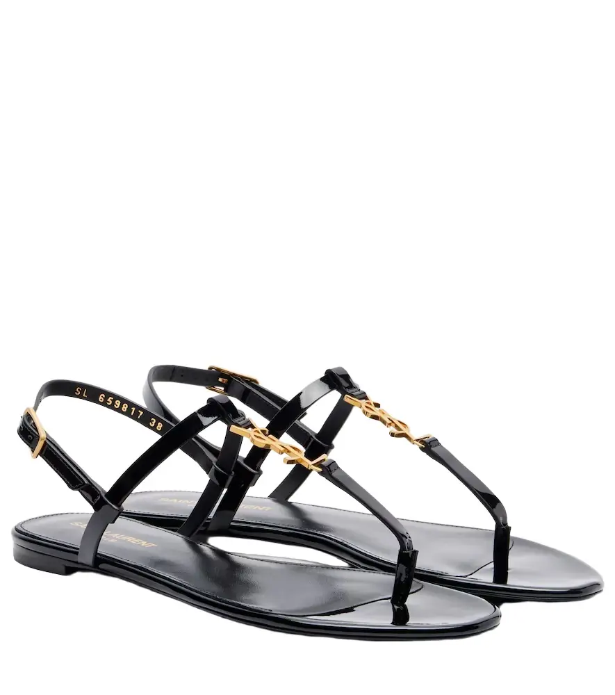 Saint Laurent Cassandre patent leather thong sandals