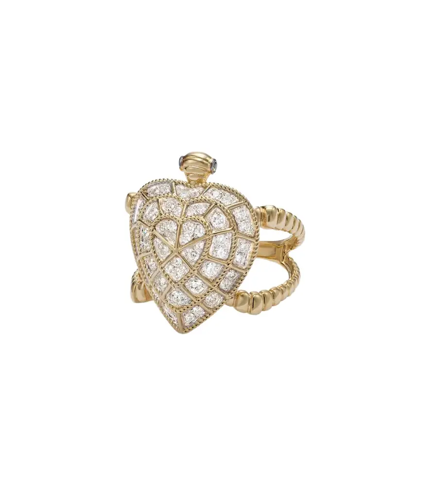 Yvonne Leon Yvonne Léon Tortue Coeur 9kt gold ring with diamonds