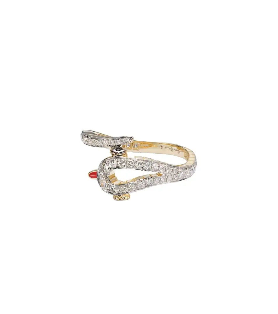 Yvonne Leon Yvonne Léon Python 9kt gold ring with diamonds