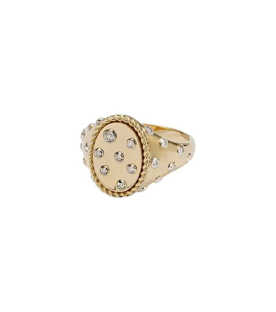Yvonne Leon Yvonne Léon Plumetis 9kt gold ring with diamonds