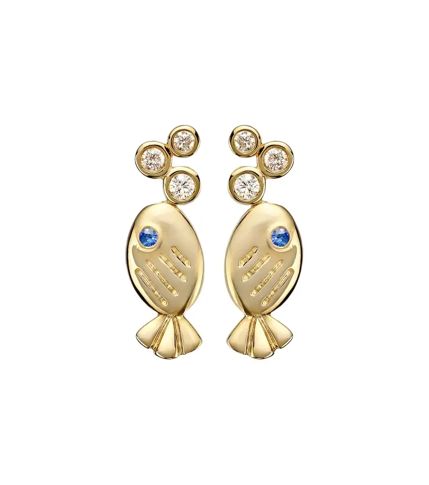 Yvonne Leon Yvonne Léon Sous L'eau 9kt gold earrings with diamonds and sapphires