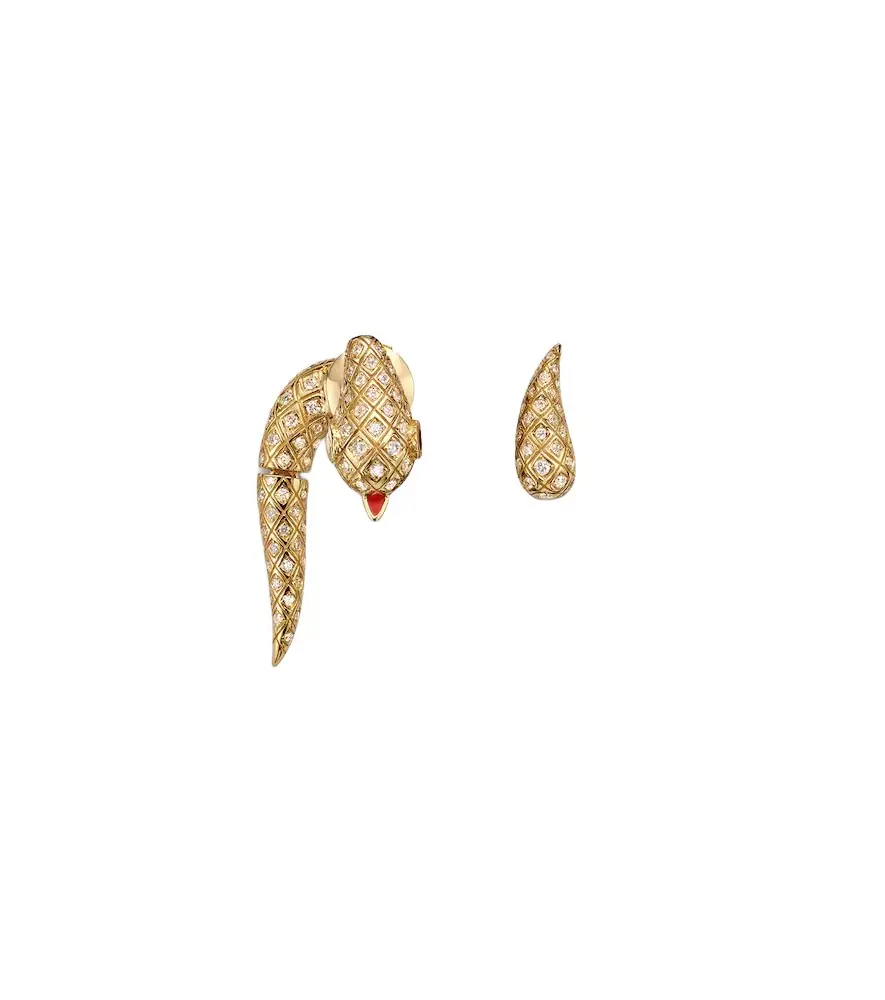 Yvonne Leon Yvonne Léon Python 9kt gold earrings with diamonds and spinels