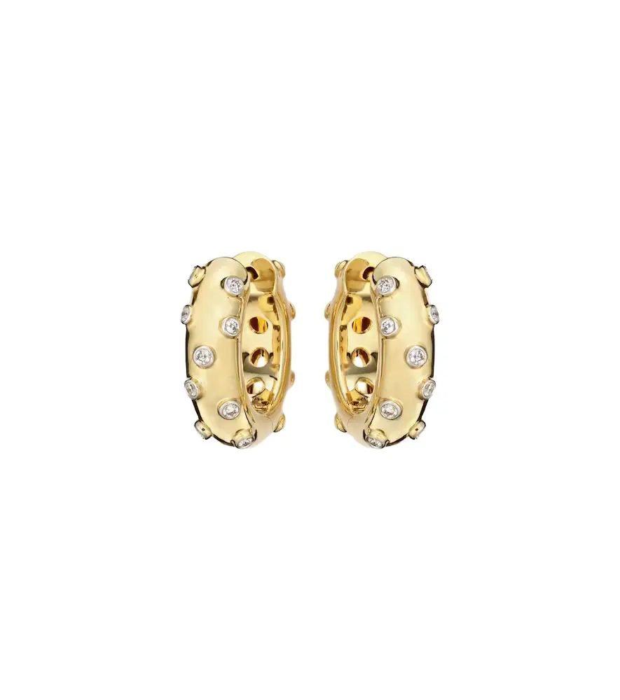 Yvonne Leon Yvonne Léon Plumetis 9kt gold hoop earrings with diamonds