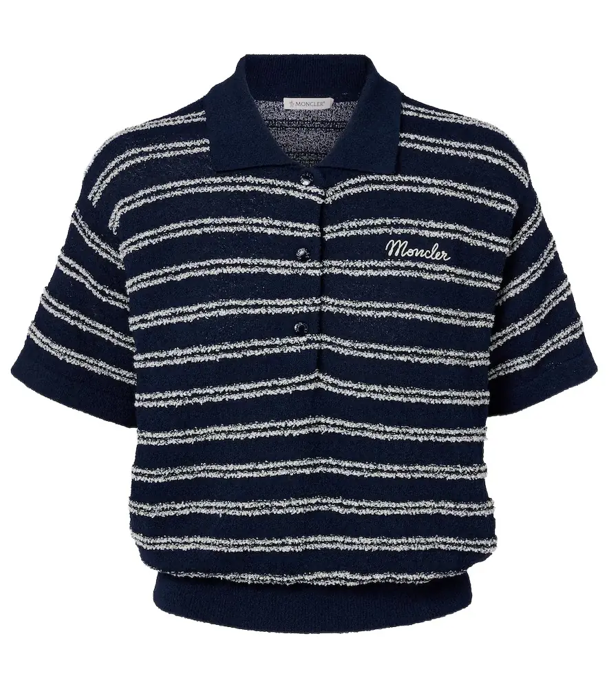 Moncler Logo striped cotton-blend polo sweater