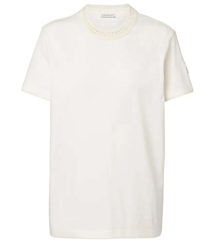 Moncler Crochet-trimmed cotton jersey T-shirt