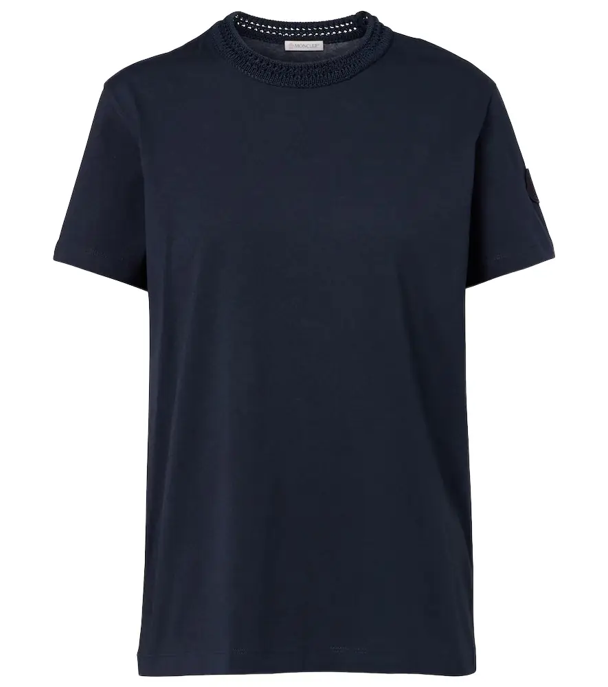 Moncler Crochet-trimmed cotton jersey T-shirt