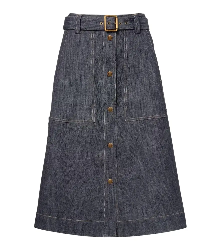 Moncler Belted denim midi skirt