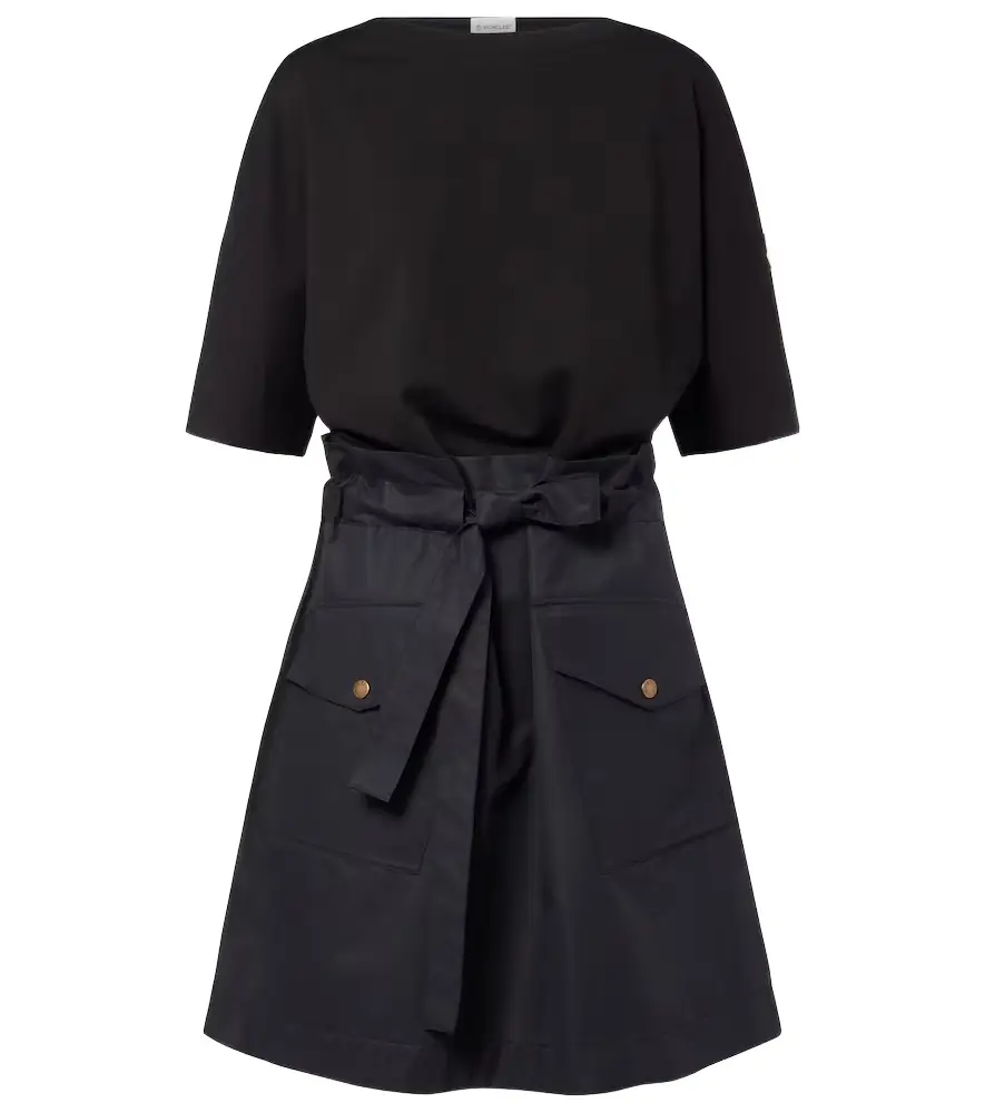 Moncler Belted cotton-blend jersey minidress