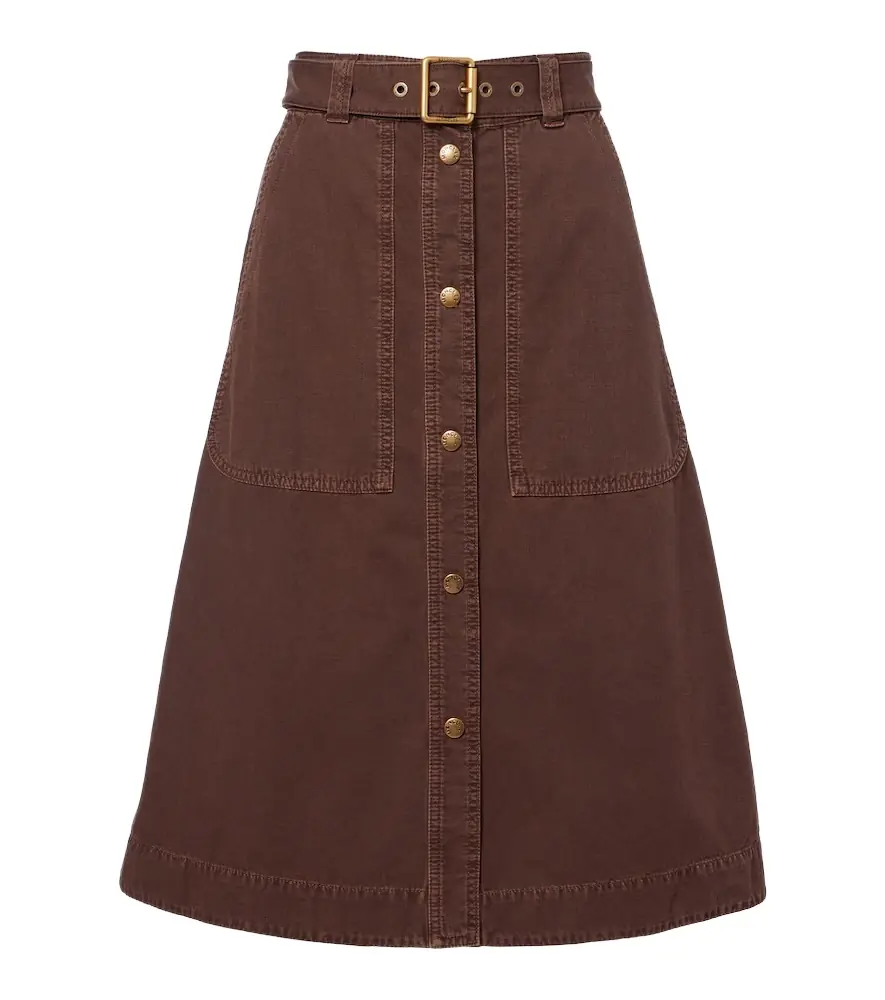 Moncler Belted denim midi skirt