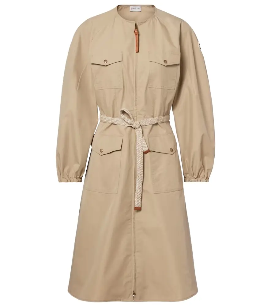 Moncler Belted cotton-blend poplin midi dress