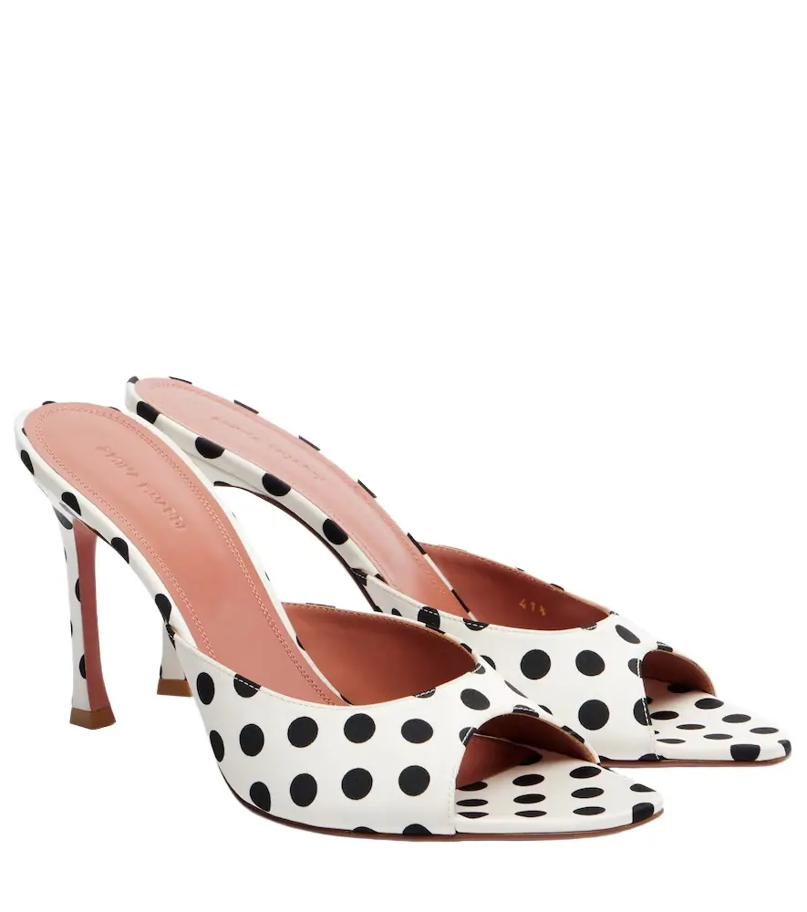Amina Muaddi Alexa polka-dot satin mules
