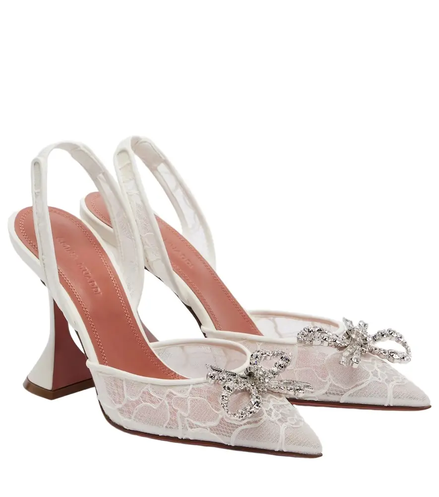 Amina Muaddi Rosie embellished lace slingback pumps