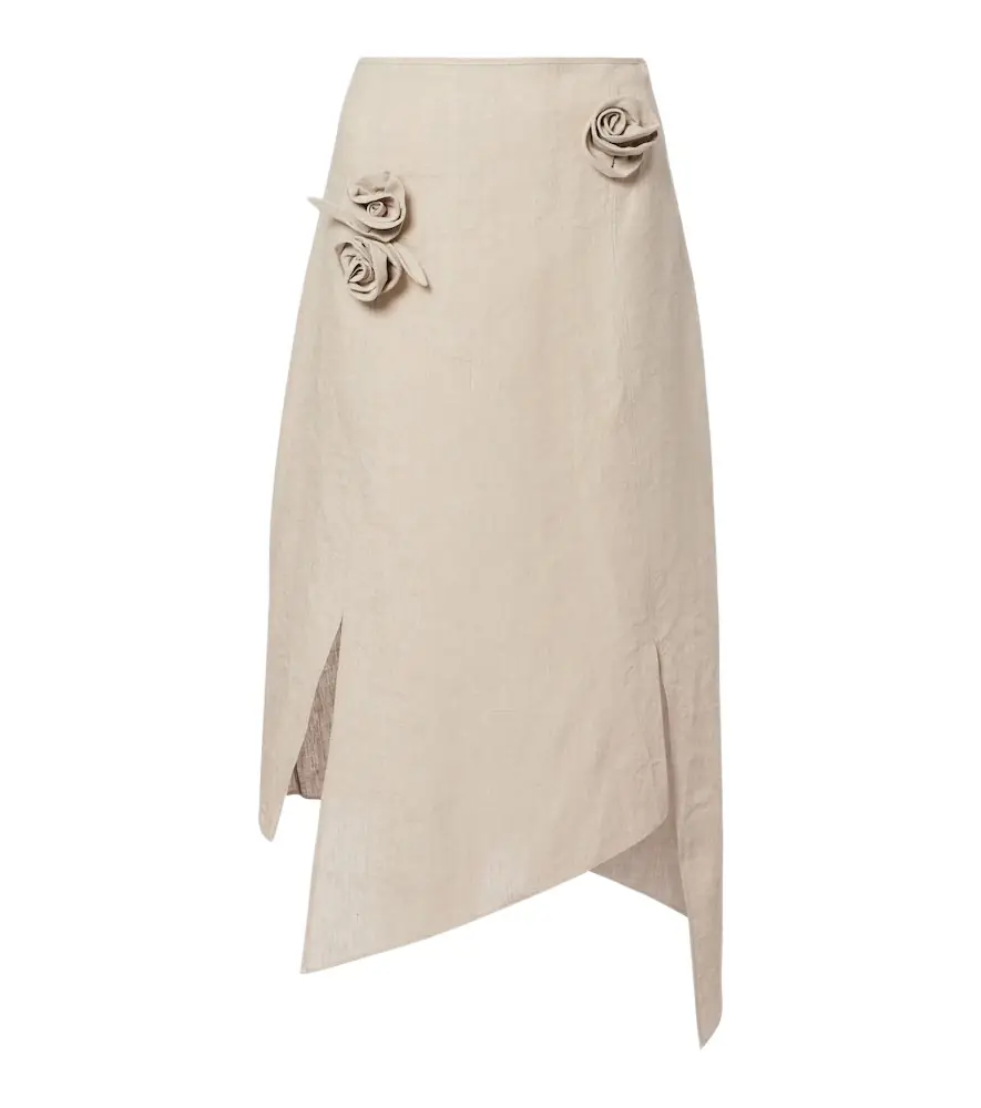 Coperni Floral-appliqué asymmetric linen midi skirt