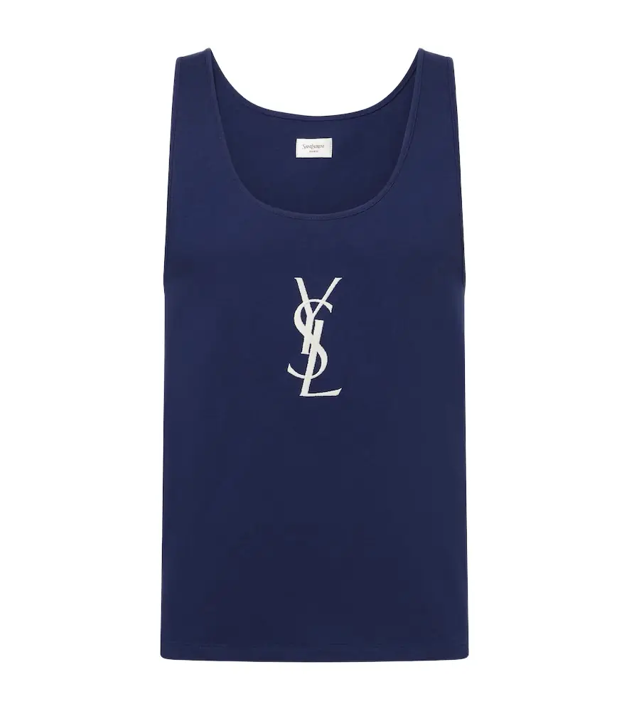 Saint Laurent Cassandre embroidered cotton tank top