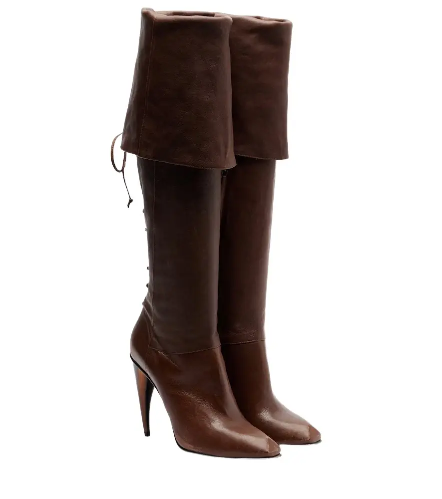 McQueen Horn lace-up leather knee-high boots