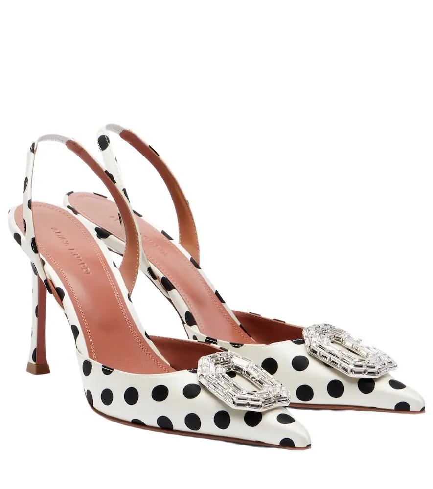 Amina Muaddi Camelia polka-dot satin slingback pumps
