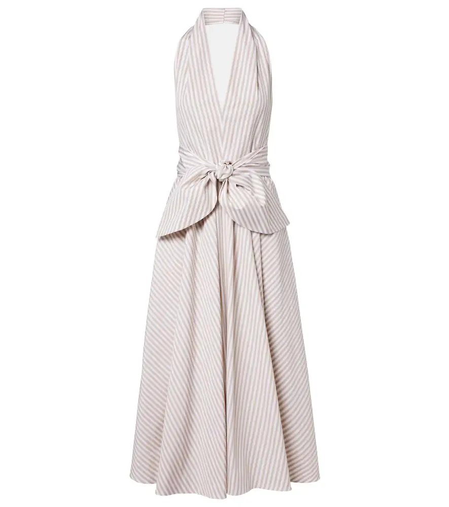 Patou Striped halterneck cotton midi dress
