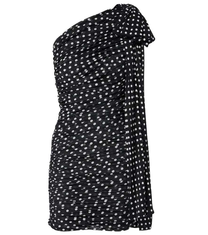 Patou Polka-dot one-shoulder minidress