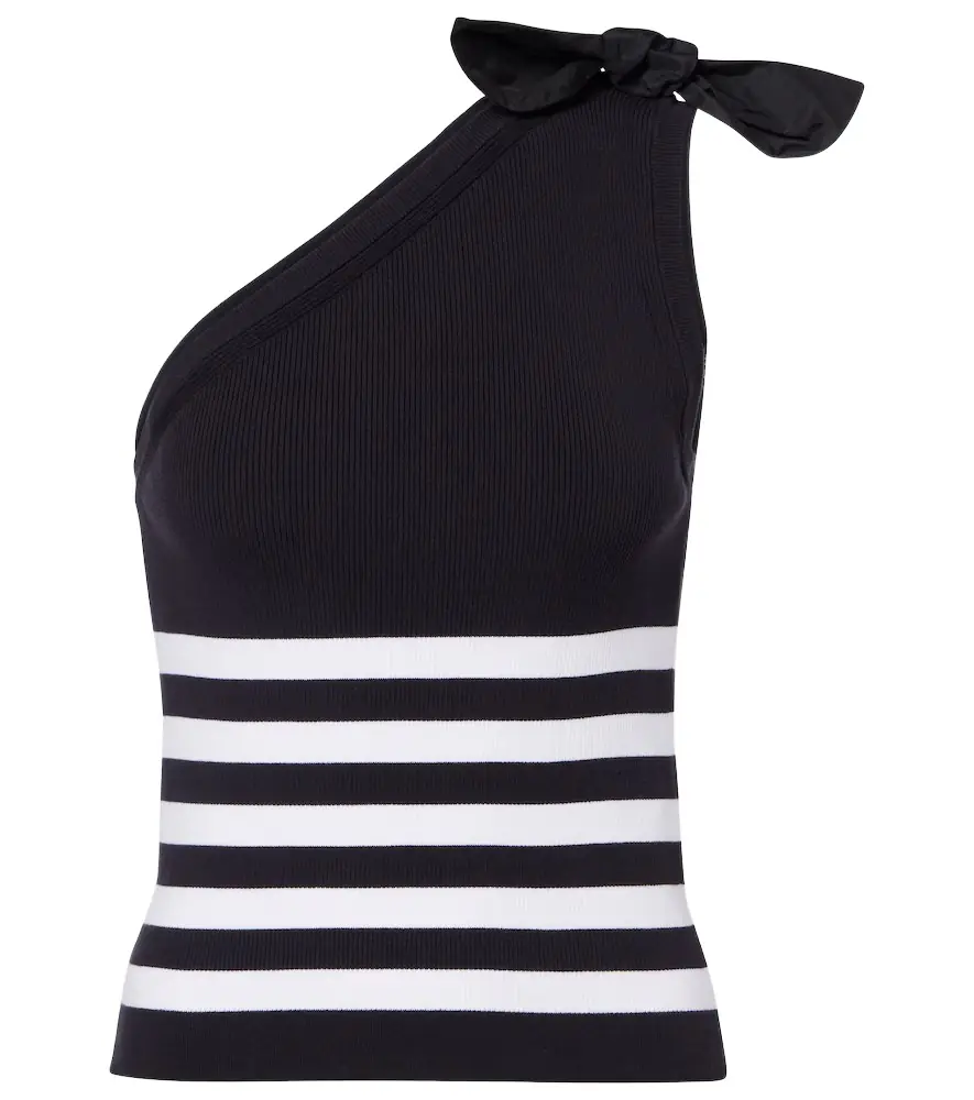 Patou Striped one-shoulder cotton-blend top