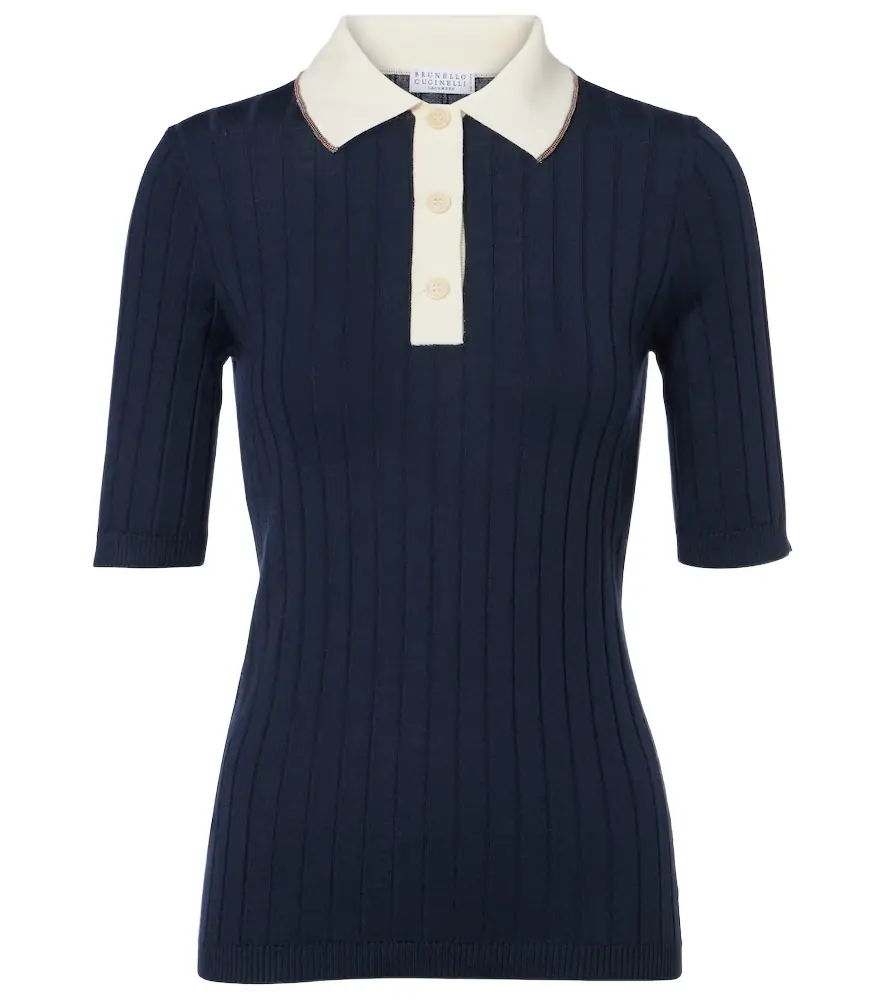 Brunello Cucinelli Embellished wool and cashmere polo sweater