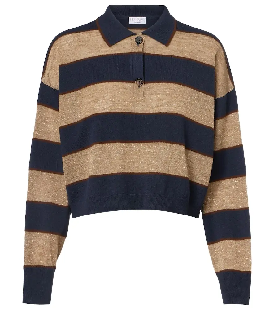 Brunello Cucinelli Wool, cashmere, and silk polo sweater