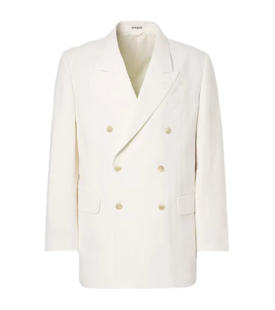 Auralee Double-breasted wool, cotton, and linen blazer