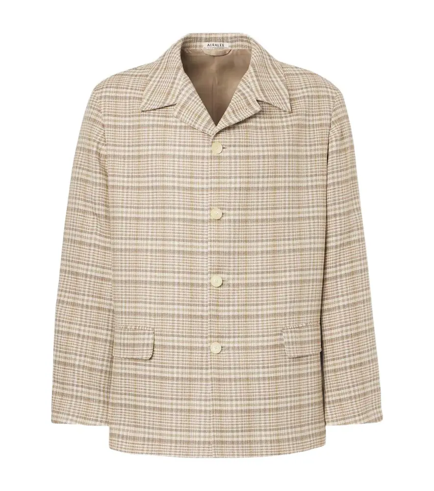 Auralee Checked silk and linen tweed jacket