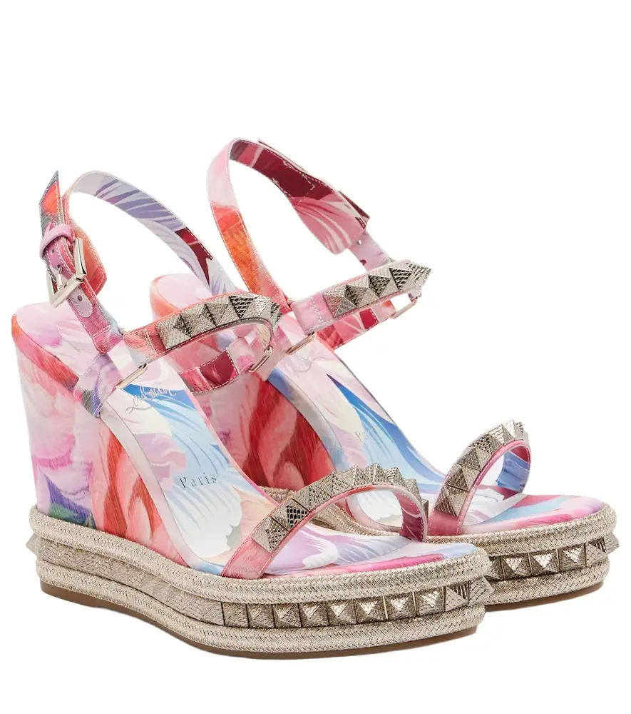 Christian Louboutin Pyra Clou studded floral chiné espadrille wedges