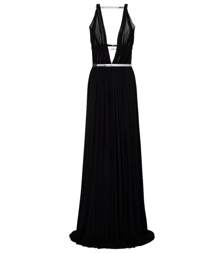 Alaia Alaïa Leather-trimmed draped gown