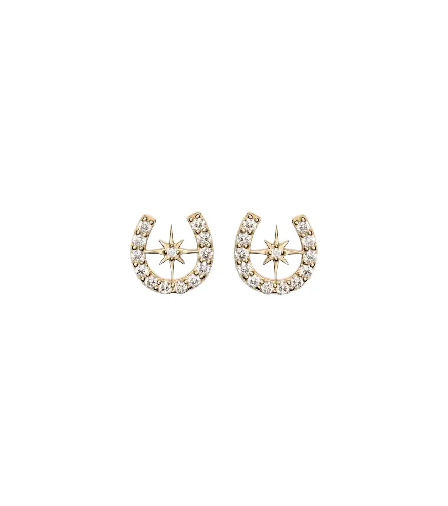 Sydney Evan Horseshoe Starburst 14kt gold stud earrings with diamonds