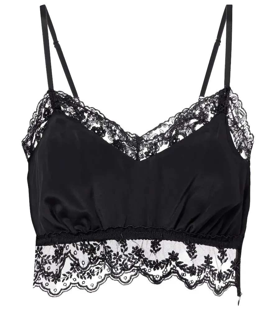 Simone Rocha Lace-trimmed crêpe de chine crop top