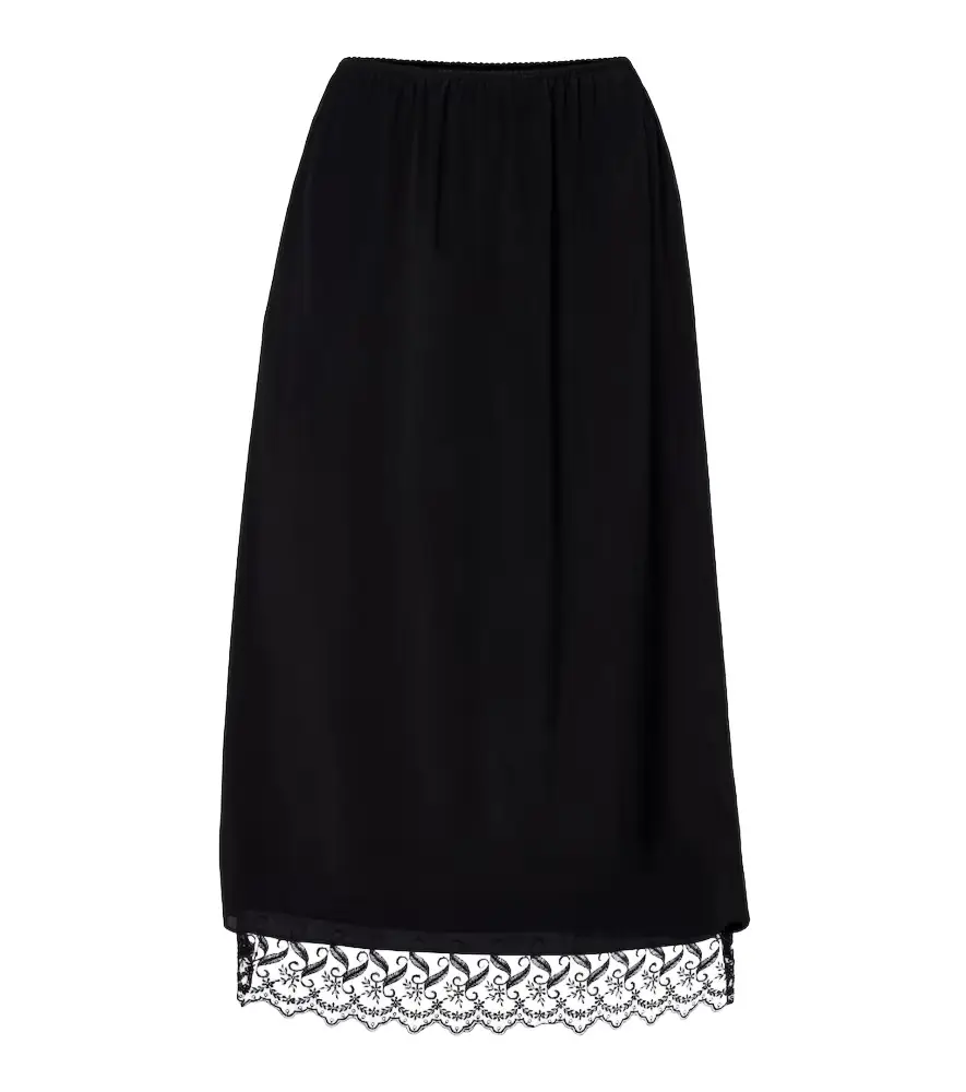 Simone Rocha Lace-trimmed crêpe de chine midi skirt