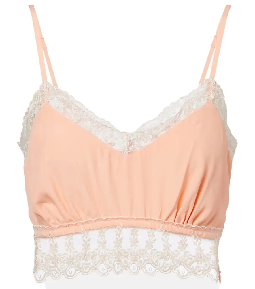 Simone Rocha Lace-trimmed crêpe de chine bra top