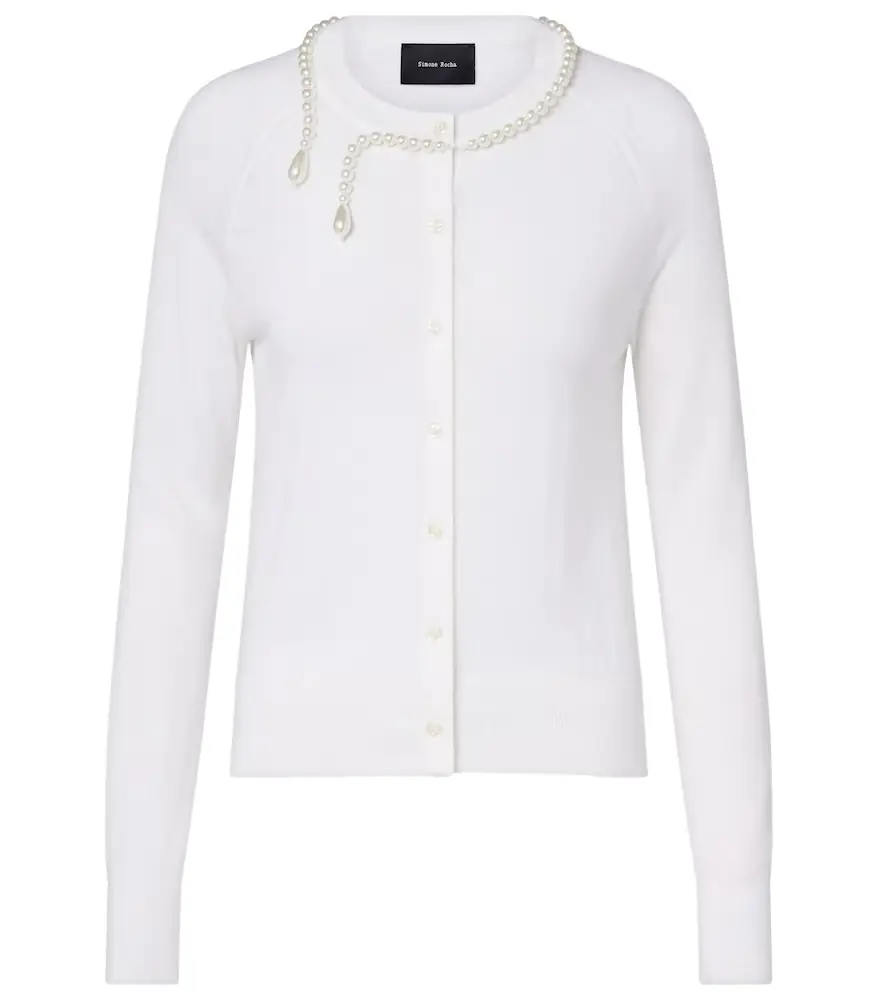 Simone Rocha Faux pearl-embellished wool and silk cardigan