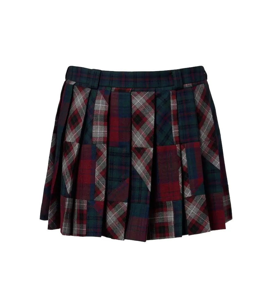 Miu Miu Patchwork plaid virgin wool miniskirt