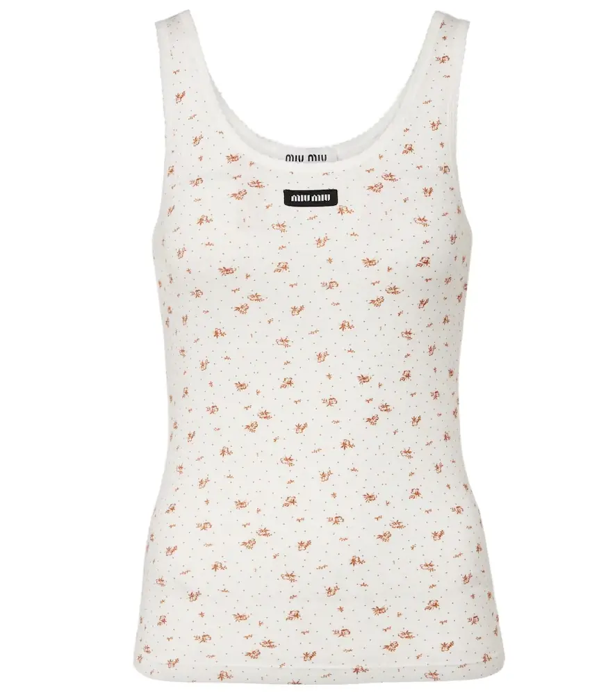 Miu Miu Floral cotton jersey tank top