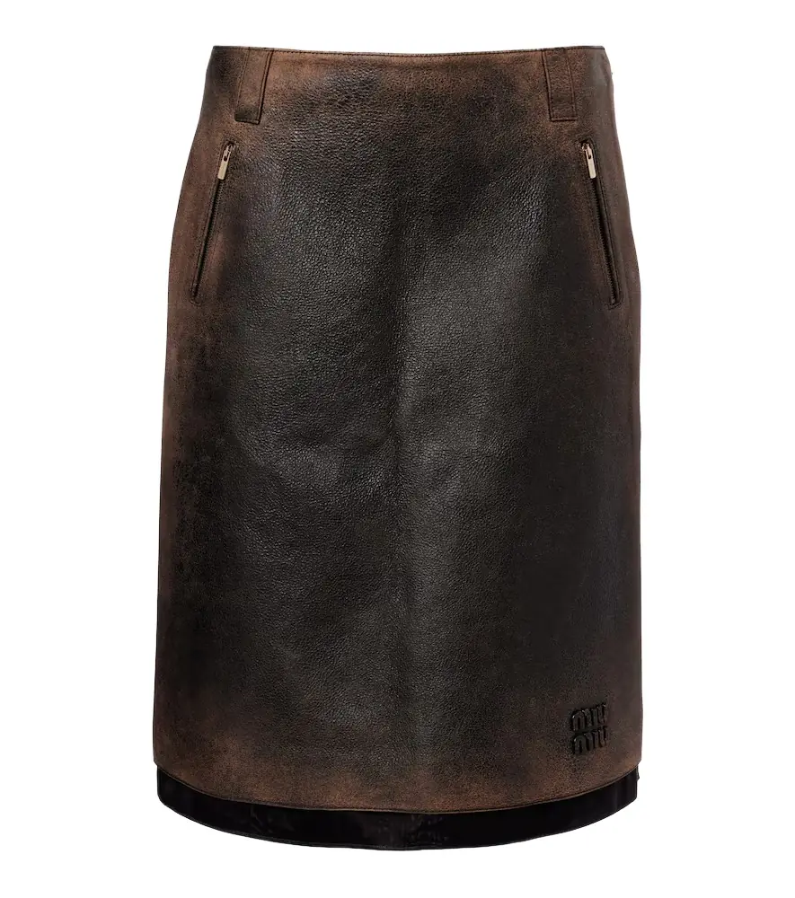 Miu Miu Suede-trimmed leather midi skirt