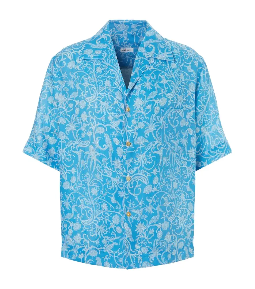 Kiton Printed linen bowling shirt