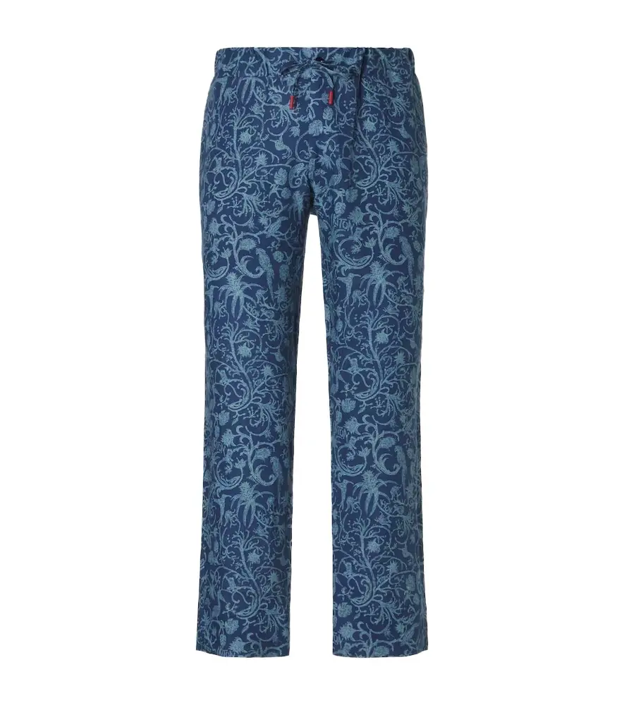 Kiton Printed linen straight pants