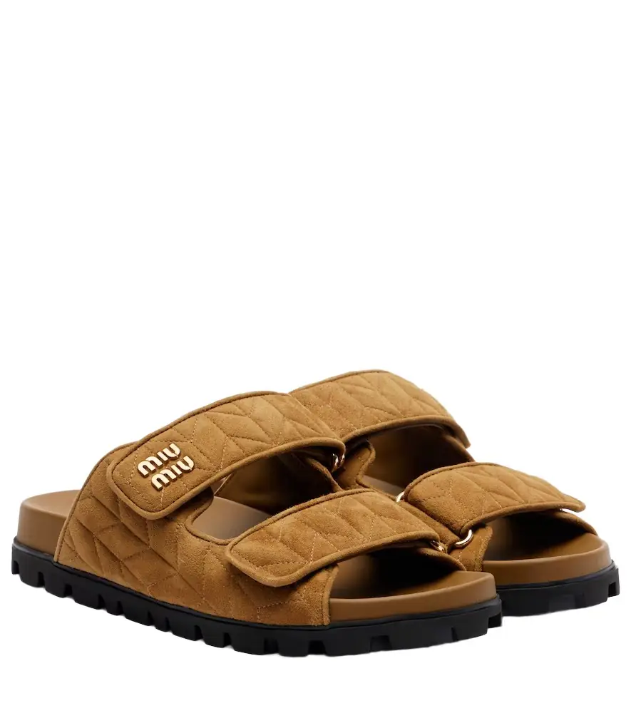 Miu Miu Quilted suede slides