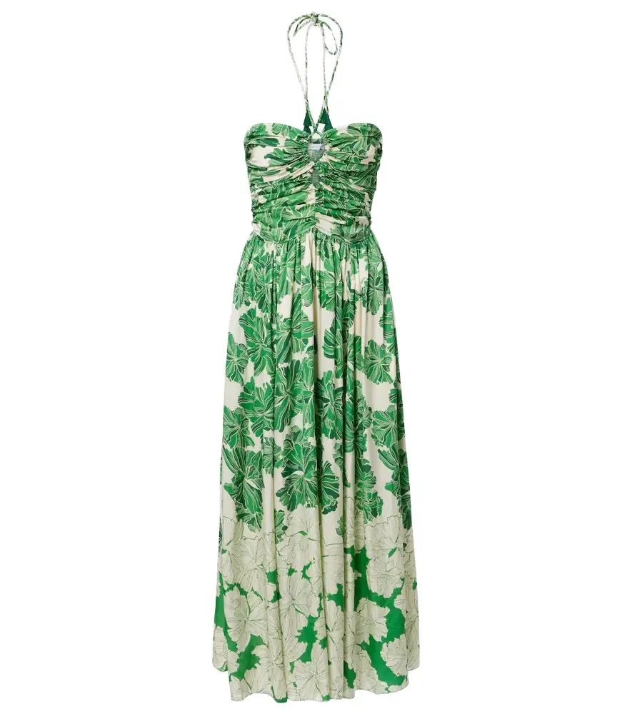 Poupette St Barth Avril floral halterneck satin maxi dress