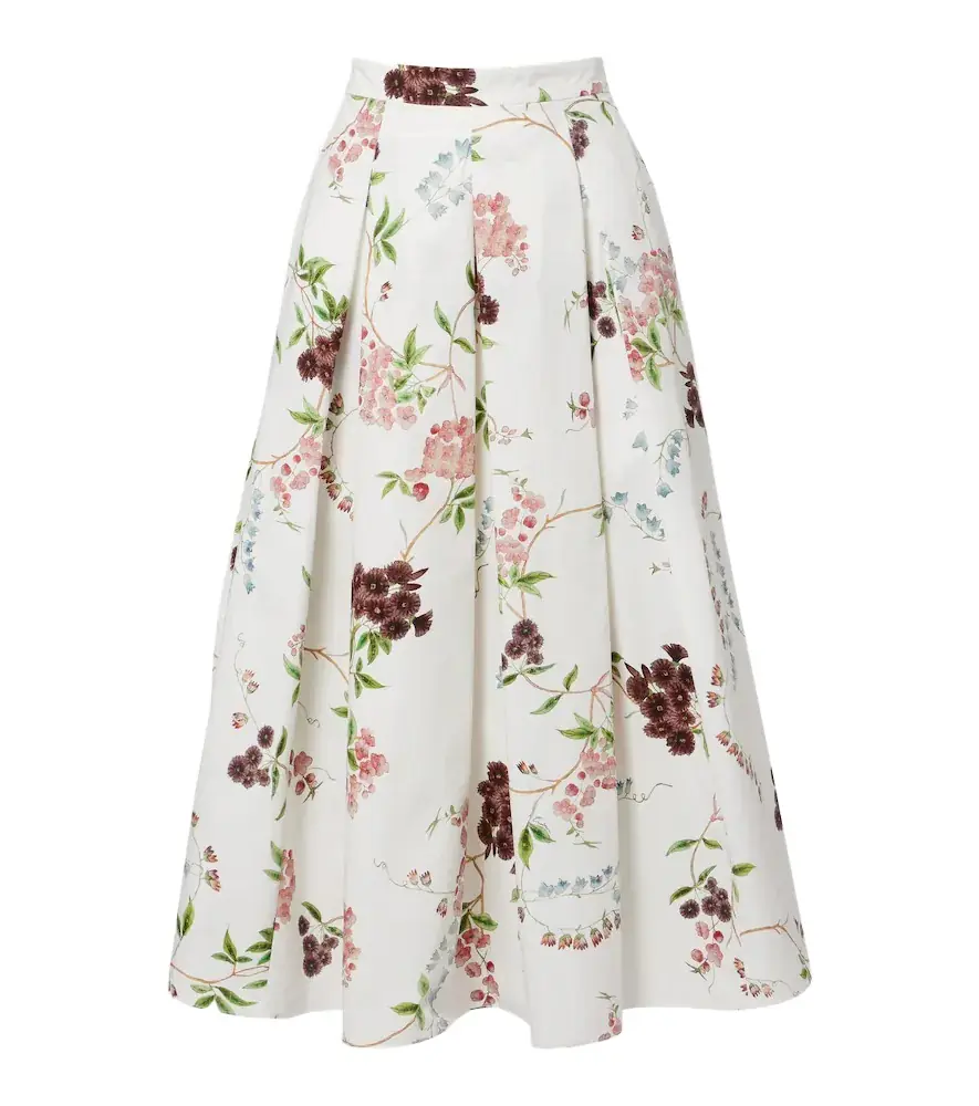 Erdem Floral pleated cotton poplin midi skirt