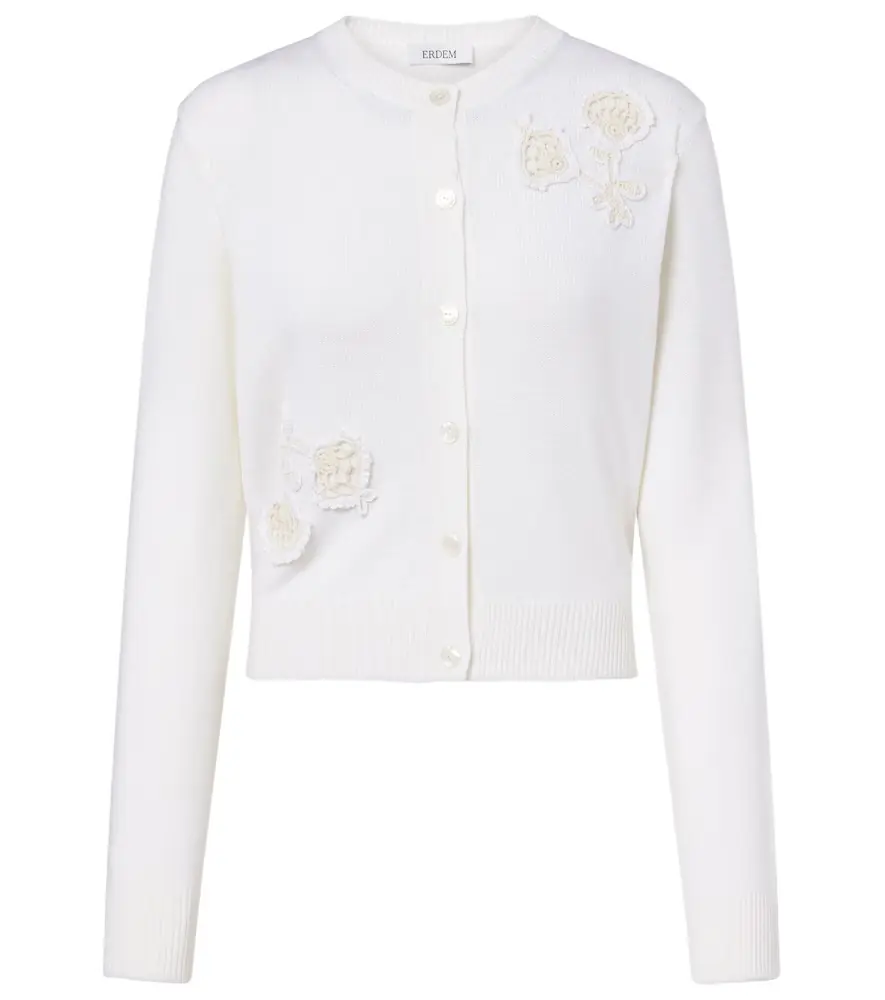 Erdem Floral-appliqué wool cardigan