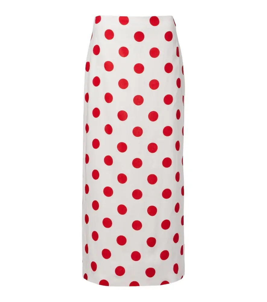 Cala de la Cruz Bruna polka-dot linen maxi skirt